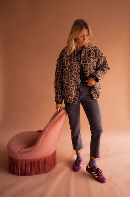 Comfortable Leopard Bomber Jacket for Women