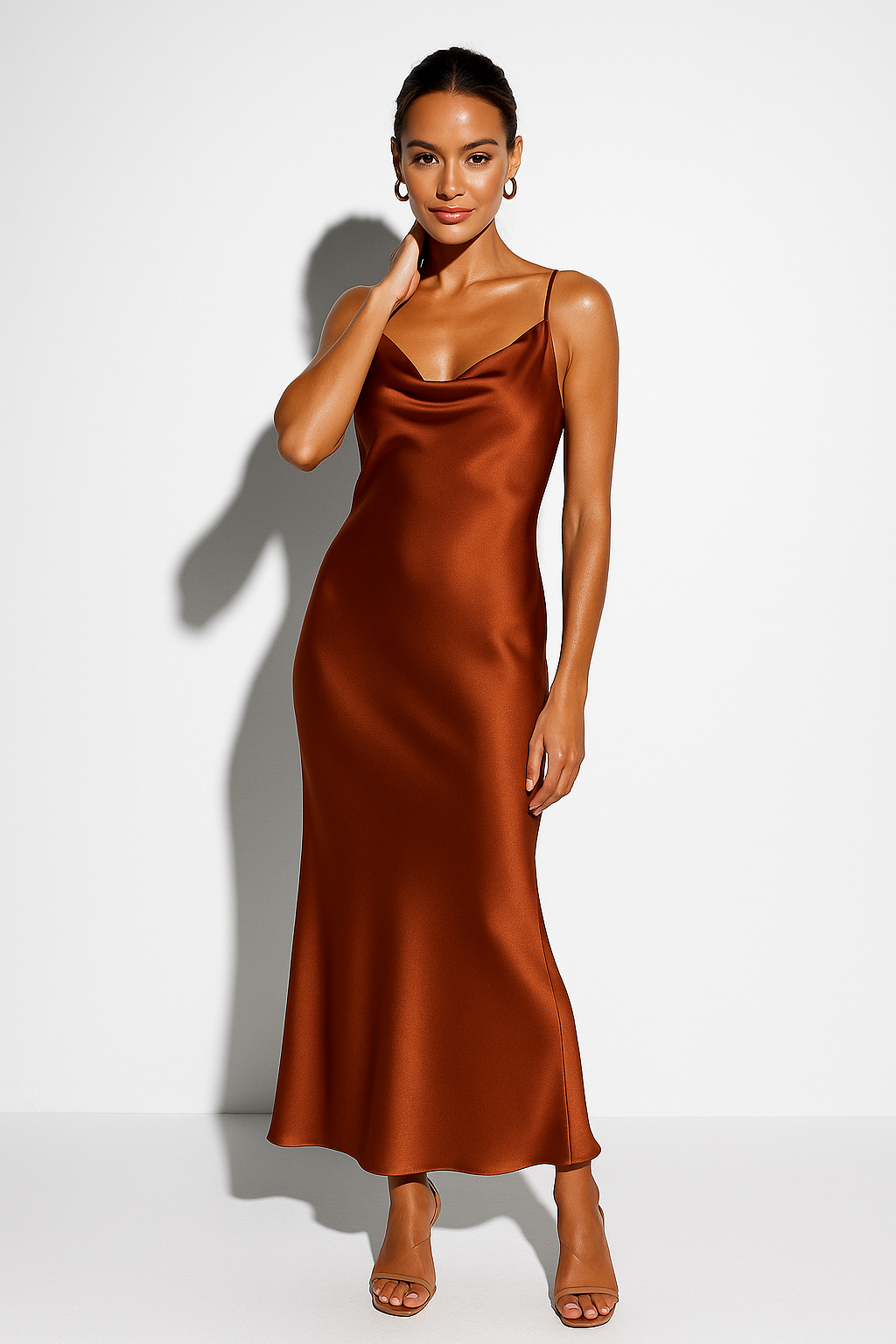 Flowy Cowl Neck Midi Dress for Women