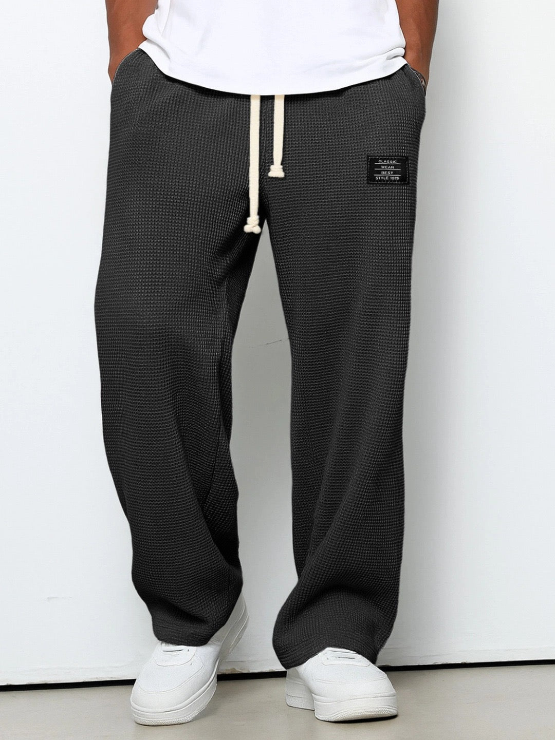 Men's Comfortable Drawstring Wide Leg Pants with Pockets