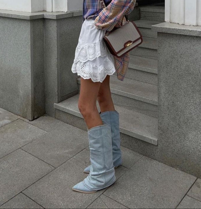 Fashionable Blue High Heel Boots for Women