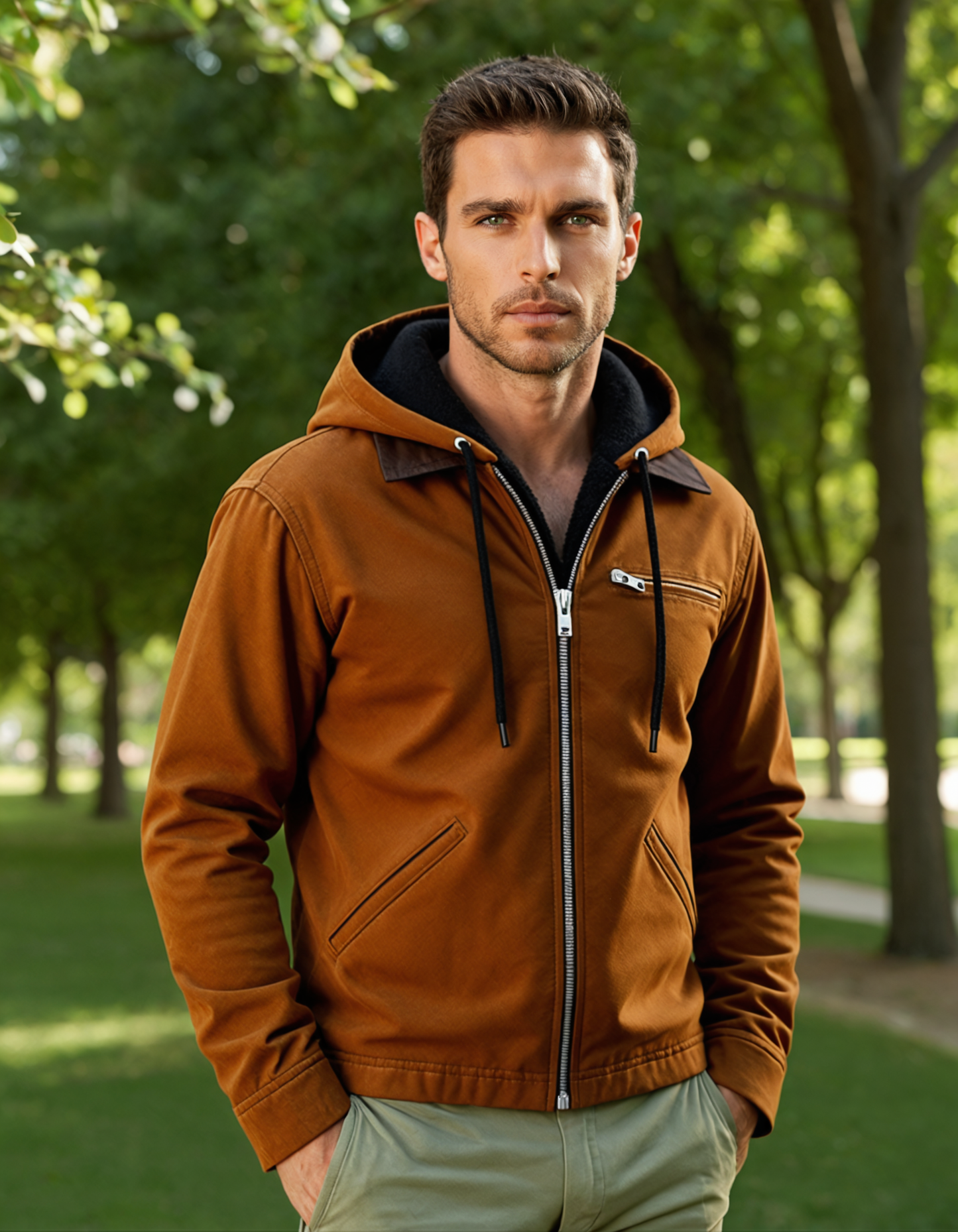 Warm Fleece Lined Mens Hooded Winter Coat