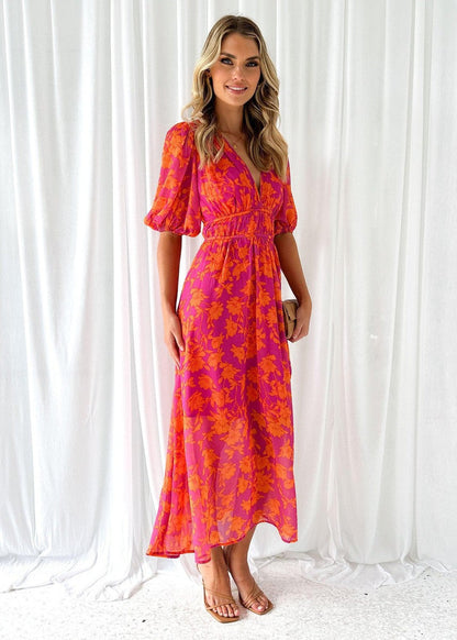 Ladies Pretty Floral Mid Length Summer Dress