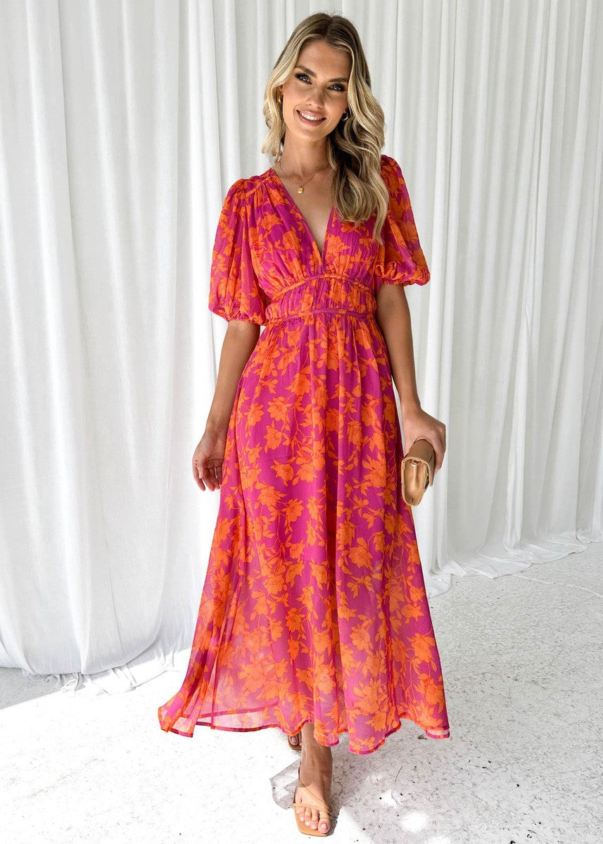 Ladies Pretty Floral Mid Length Summer Dress