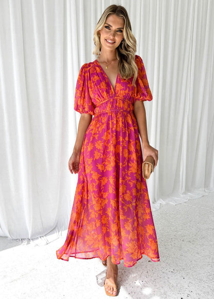Ladies Pretty Floral Mid Length Summer Dress