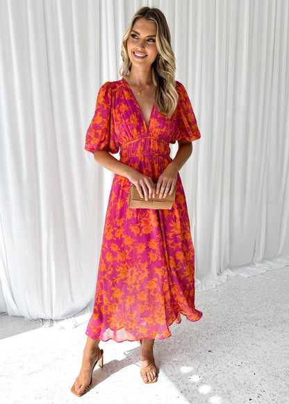 Ladies Pretty Floral Mid Length Summer Dress - Nocini