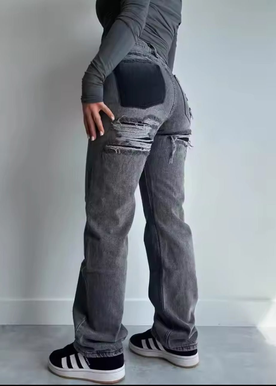 Distressed Classic Straight Leg Jeans