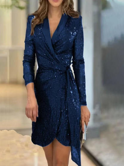 Glittering V Neck Wrap Dress for Women