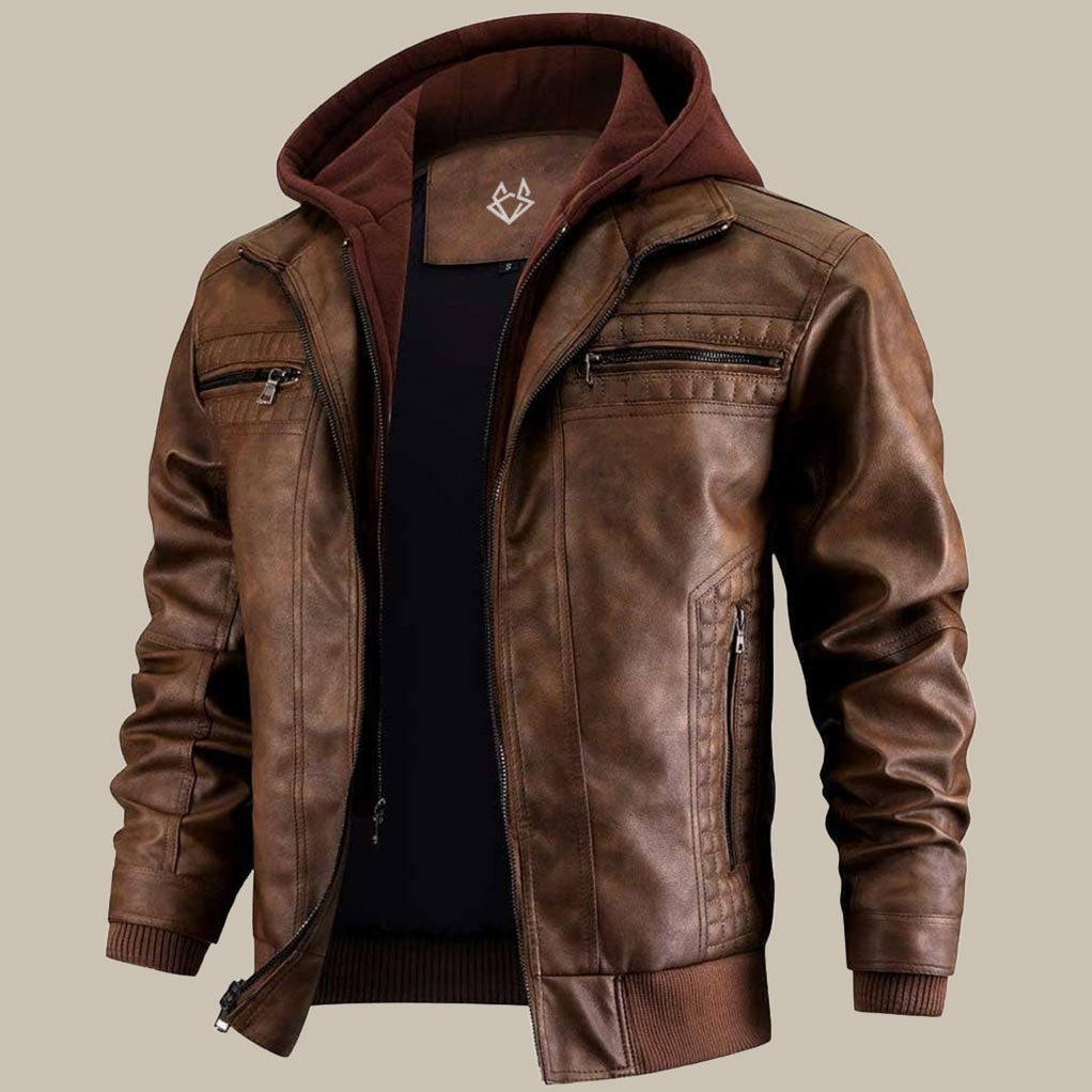 Faux Leather Parka Hoodie Jacket