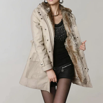 Warm Ladies Coat with Faux Fur Inside