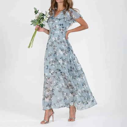 Classic Flower Pattern Long Dress for Ladies