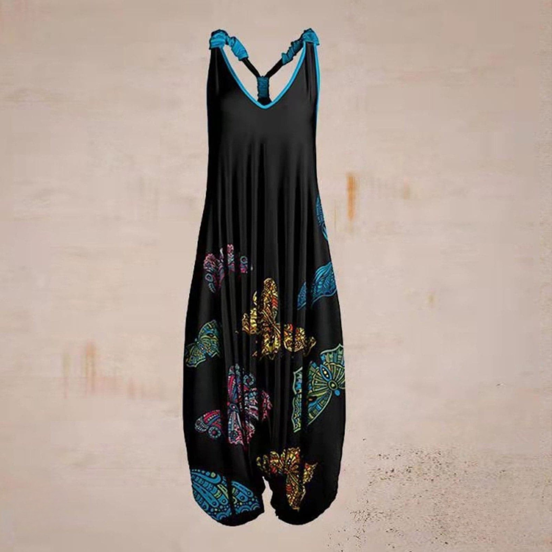Relaxed Fit Womens Sleeveless Jumpsuit V Neck