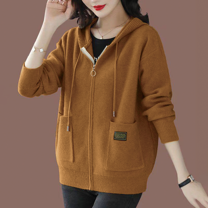 Soft Wool Zip Up Hooded Jacket for Daily Use