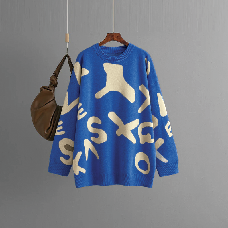 Classic Crew Neck Graphic Sweater for Women
