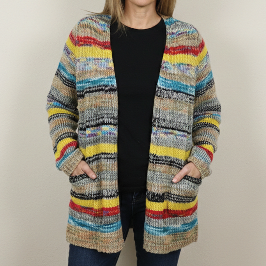 Colorful Knitted Open Front Cardigan - Nocini