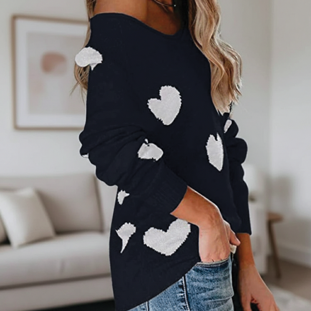 Lovely Heart Print Knitted Sweater