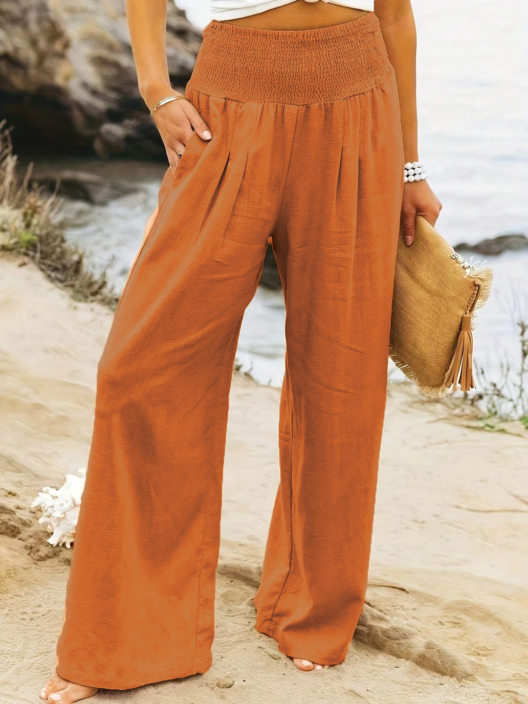 Relaxed Fit Linen Wide Leg Pants