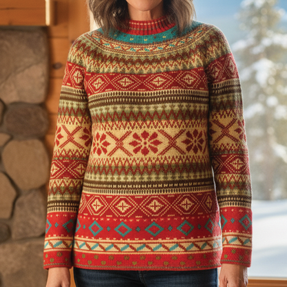 Colorful Textured Crew Neck Sweater
