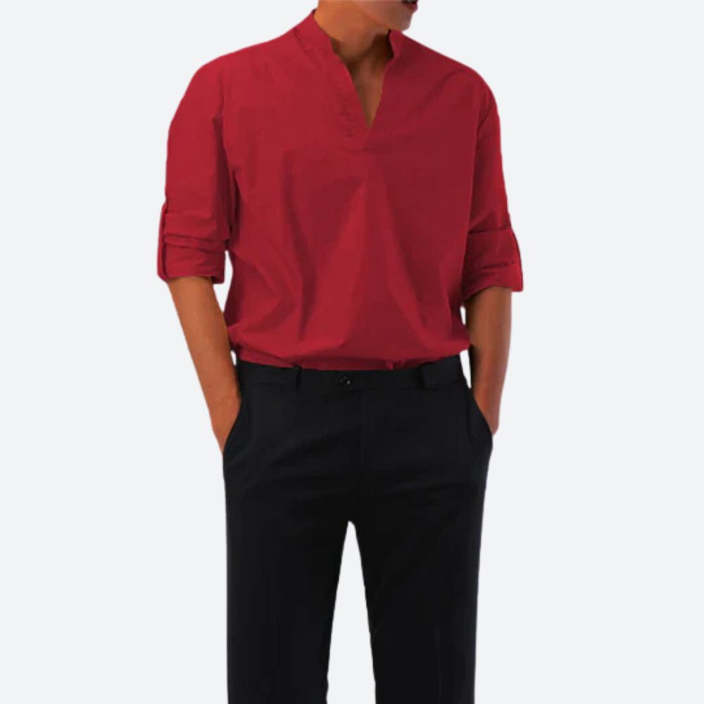 Casual Men's V-Neck Long Sleeve Shirt - Nocini