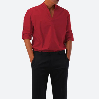 Casual Men's V-Neck Long Sleeve Shirt - Nocini