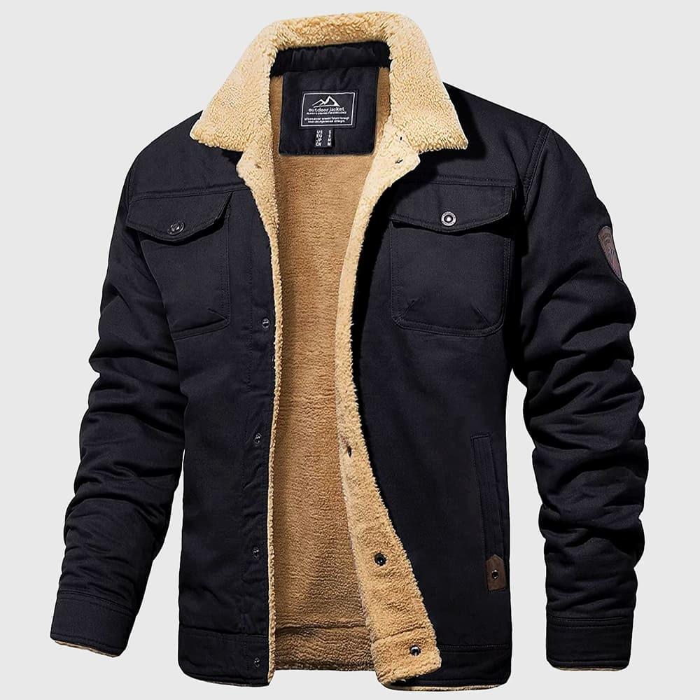Casual Fleece Lined Button Bomber Jacket - Nocini