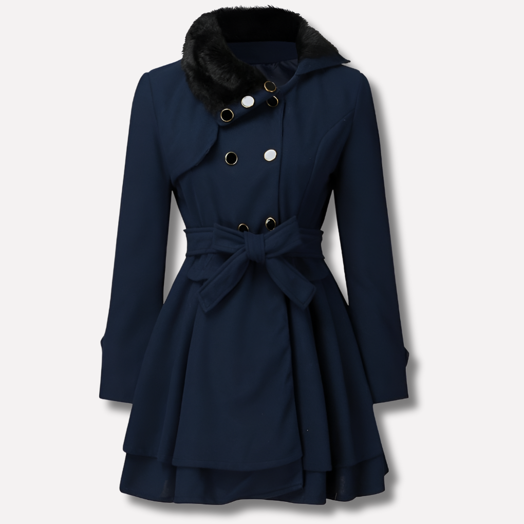 Ladies Warm Parka Jacket with Buttons and Waist Belt