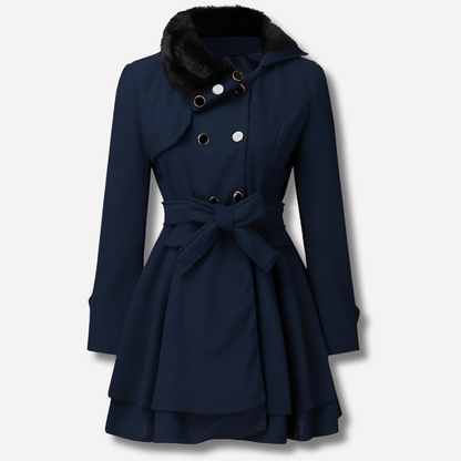 Ladies Warm Parka Jacket with Buttons and Waist Belt
