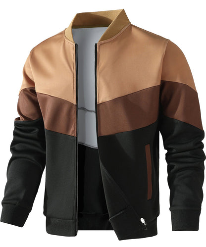 Trendy Color Block Zip Up Bomber Jacket