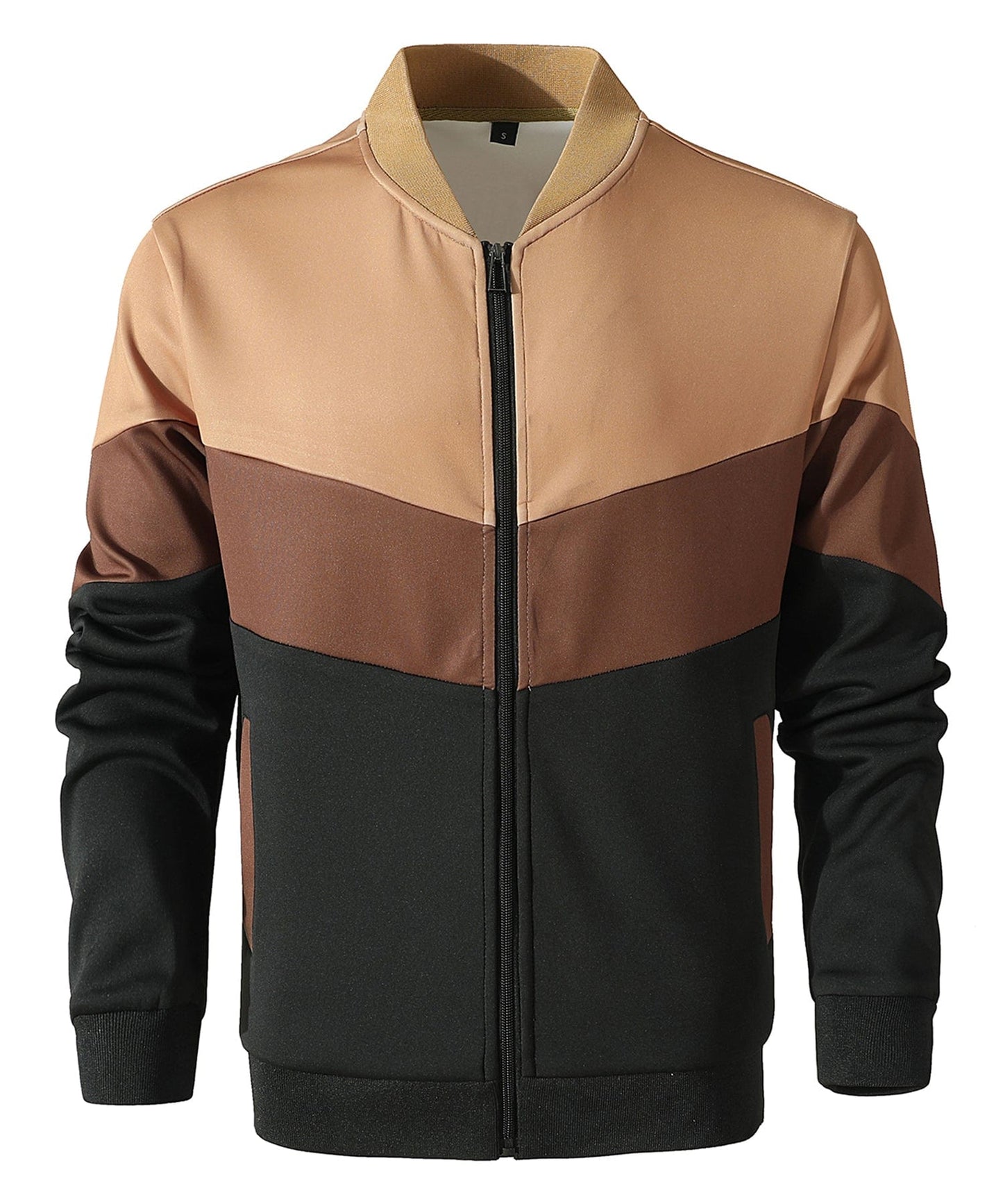 Trendy Color Block Zip Up Bomber Jacket - Nocini