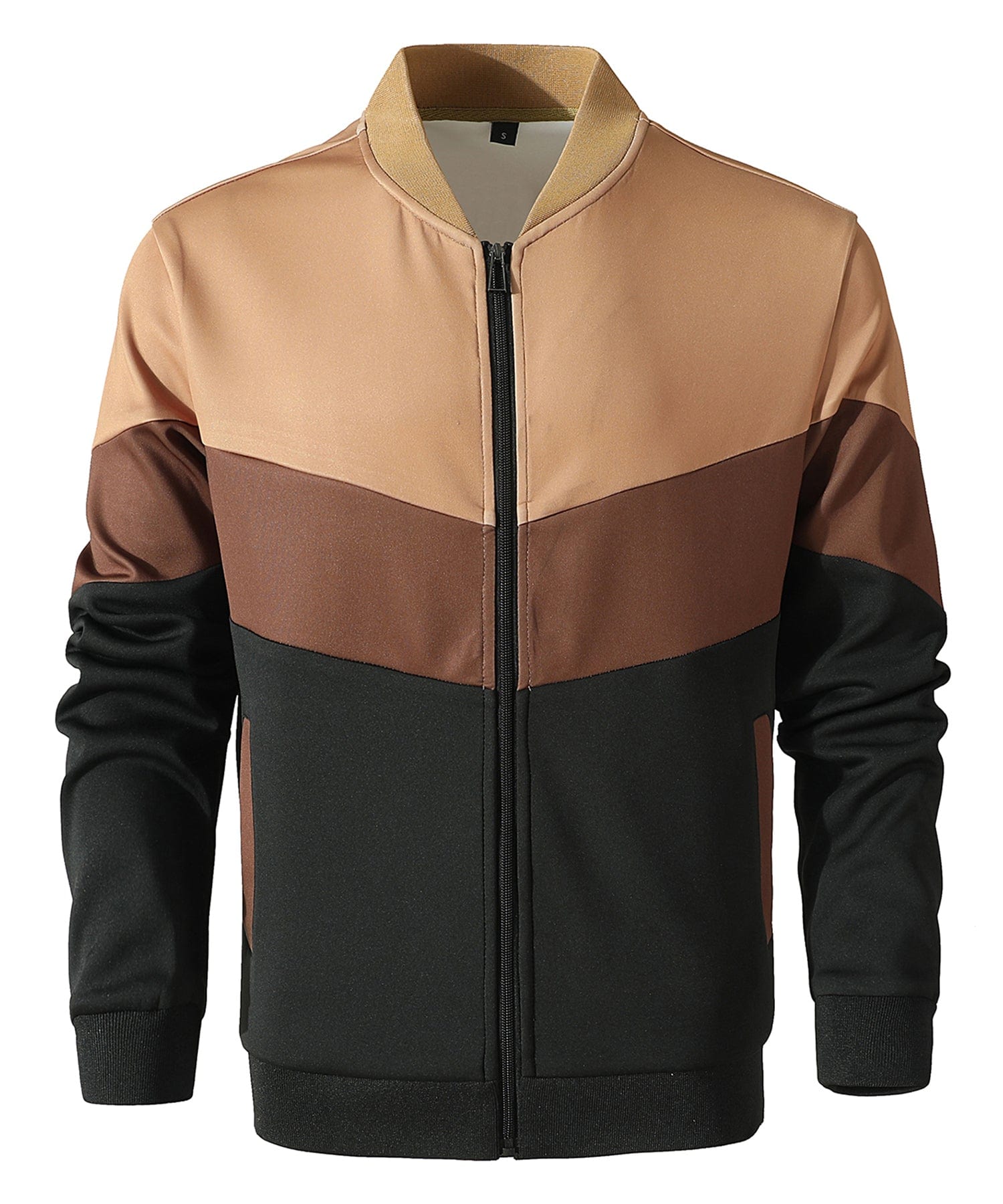 Trendy Color Block Zip Up Bomber Jacket - Nocini