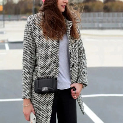 Elegant Houndstooth Knee Length Women's Coat - Nocini
