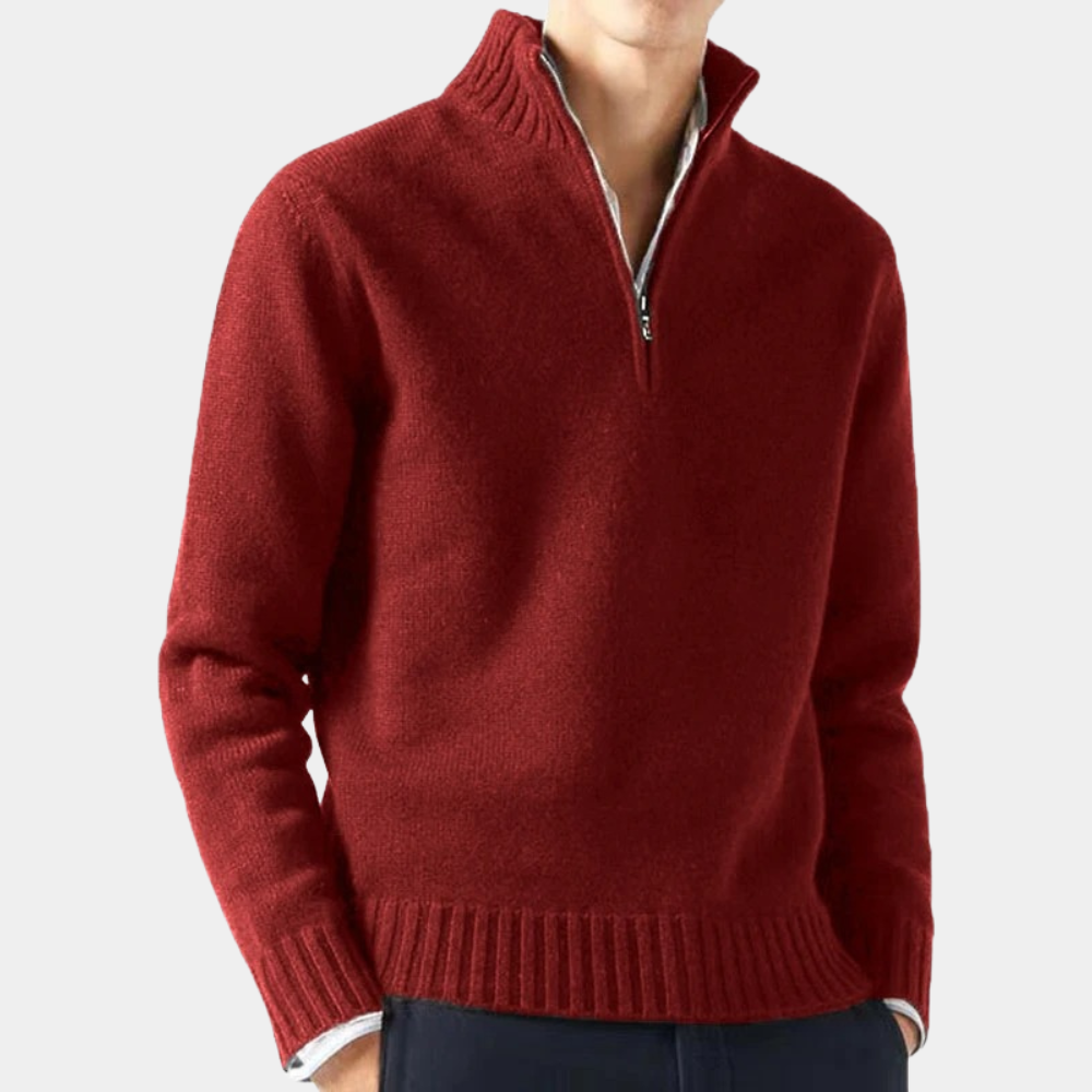 Classic Crew Neck Quarter Zip Pullover Sweater
