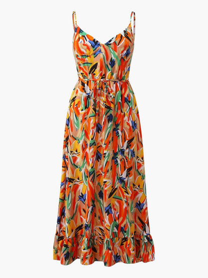 Ladies' Casual Summer Midi Dress with Flirty Ruffles