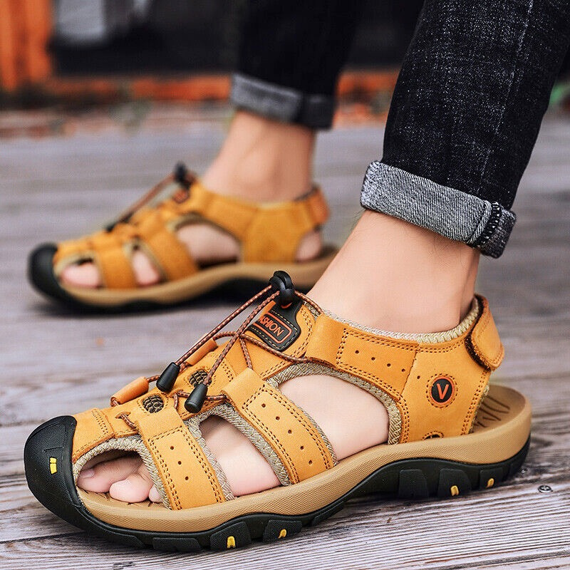 Rugged Men's Genuine Leather Hiking Sandals - Nocini