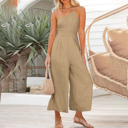 Women's Sleeveless Wide Leg Jumpsuit Comfortable One Shoulder Design