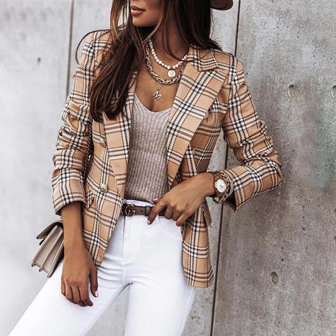 Women's Checkered Blazer Classic Double Breasted Fit