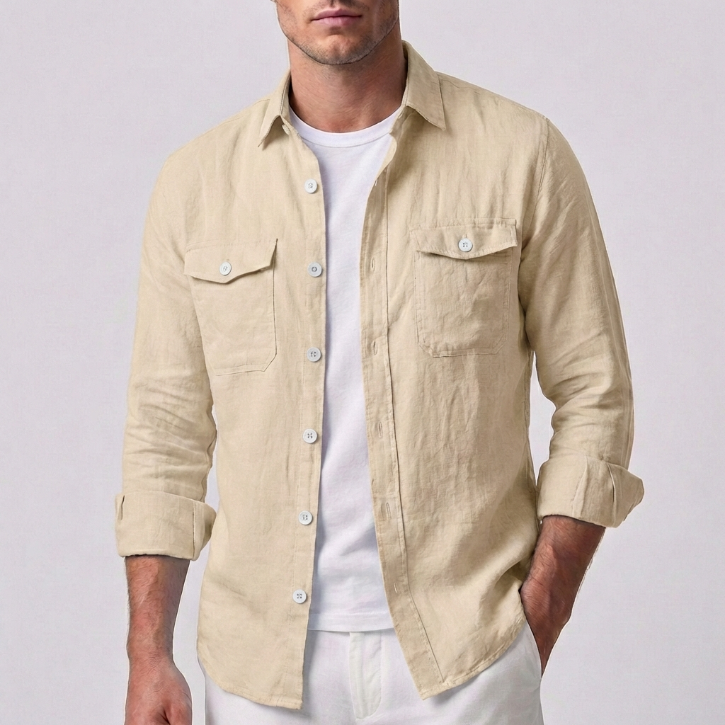 Casual Fit Button Down Shirt with Pocket Detail
