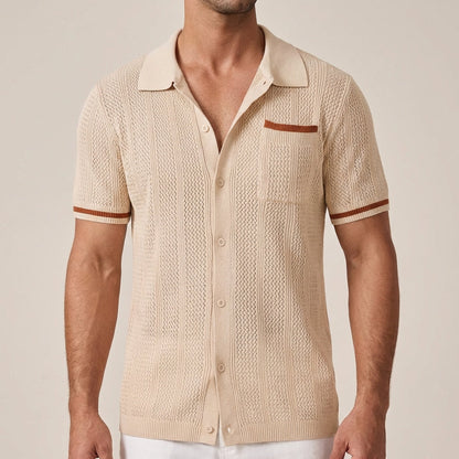 Casual Knit Polo Shirt with Striped Pattern - Nocini