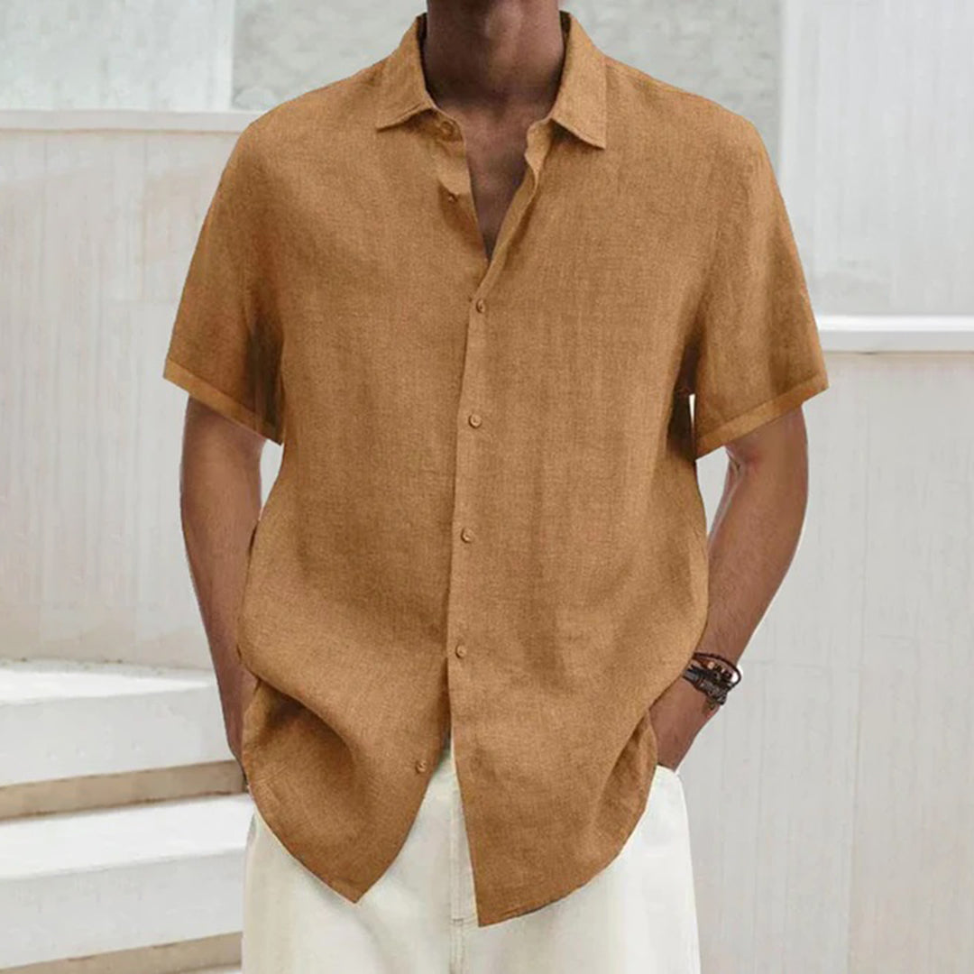 Casual Linen Blend Short Sleeve Men's Shirt