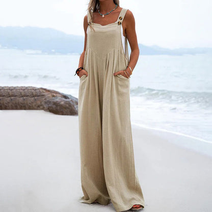 Loose Fit Women's Jumpsuit with Adjustable Straps