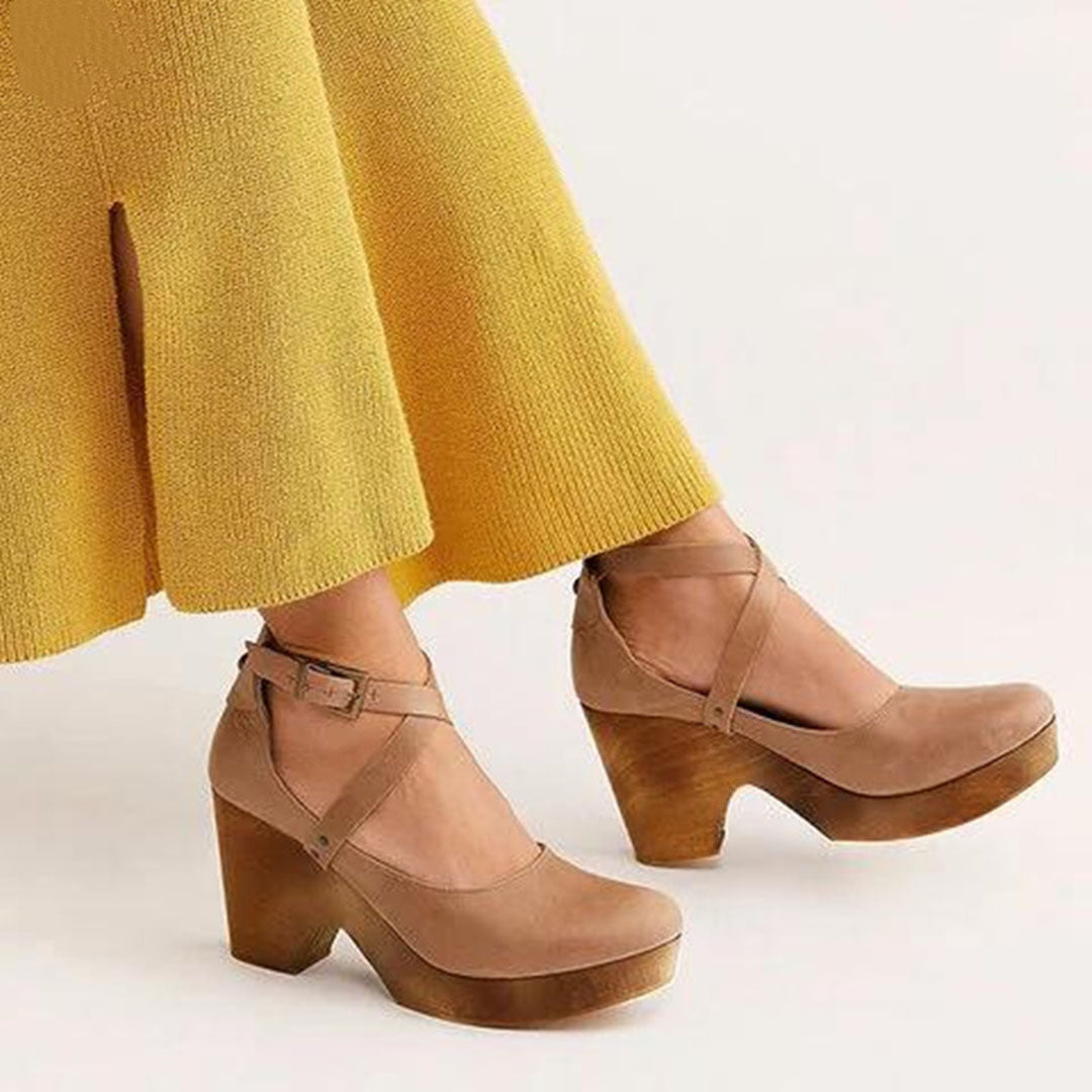 Ladies High Heel Ankle Strap Block Shoes
