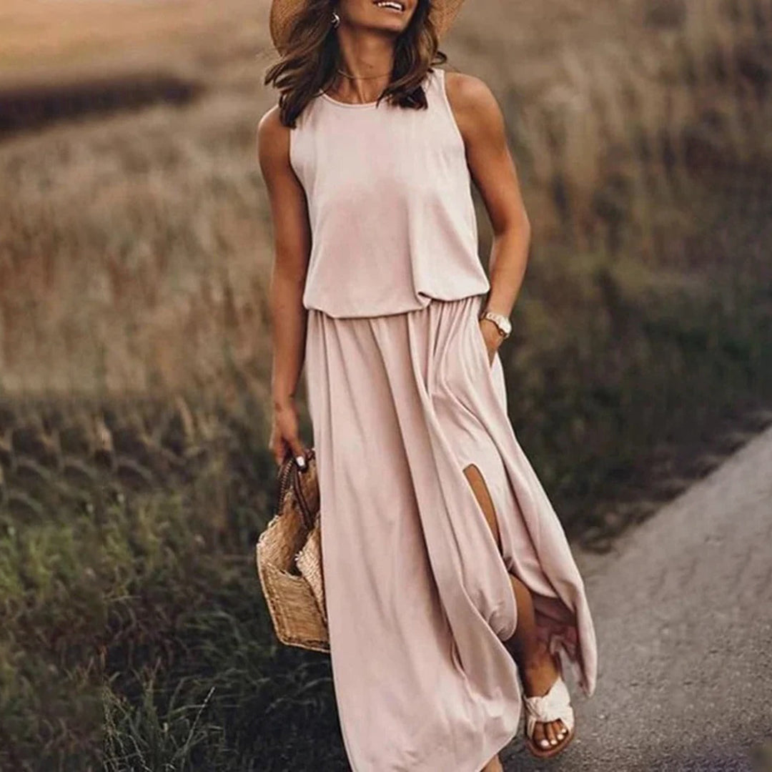 Flowy Summer Maxi Dress with Elastic Waist