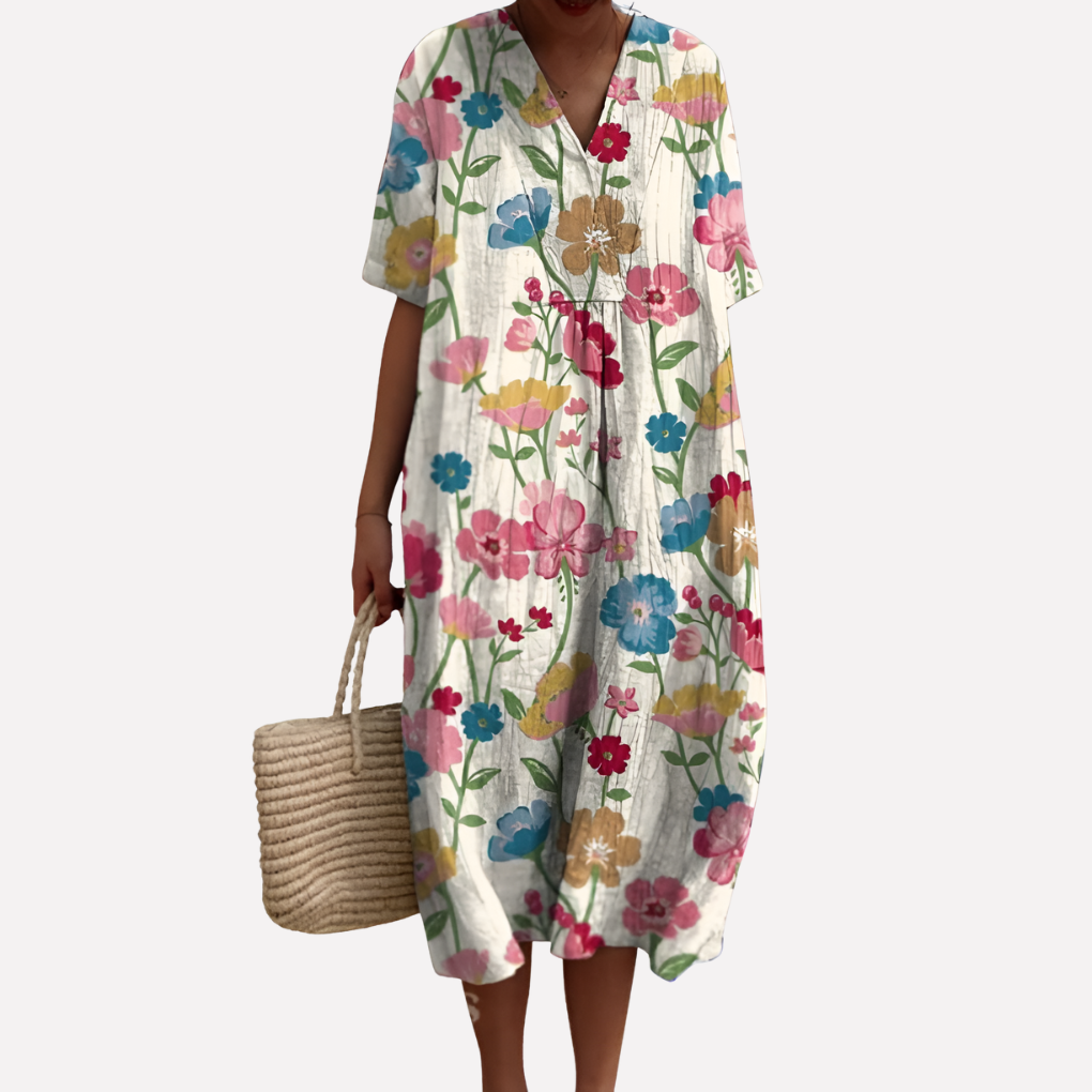 Pretty V Neck Short Sleeve Summer Dress