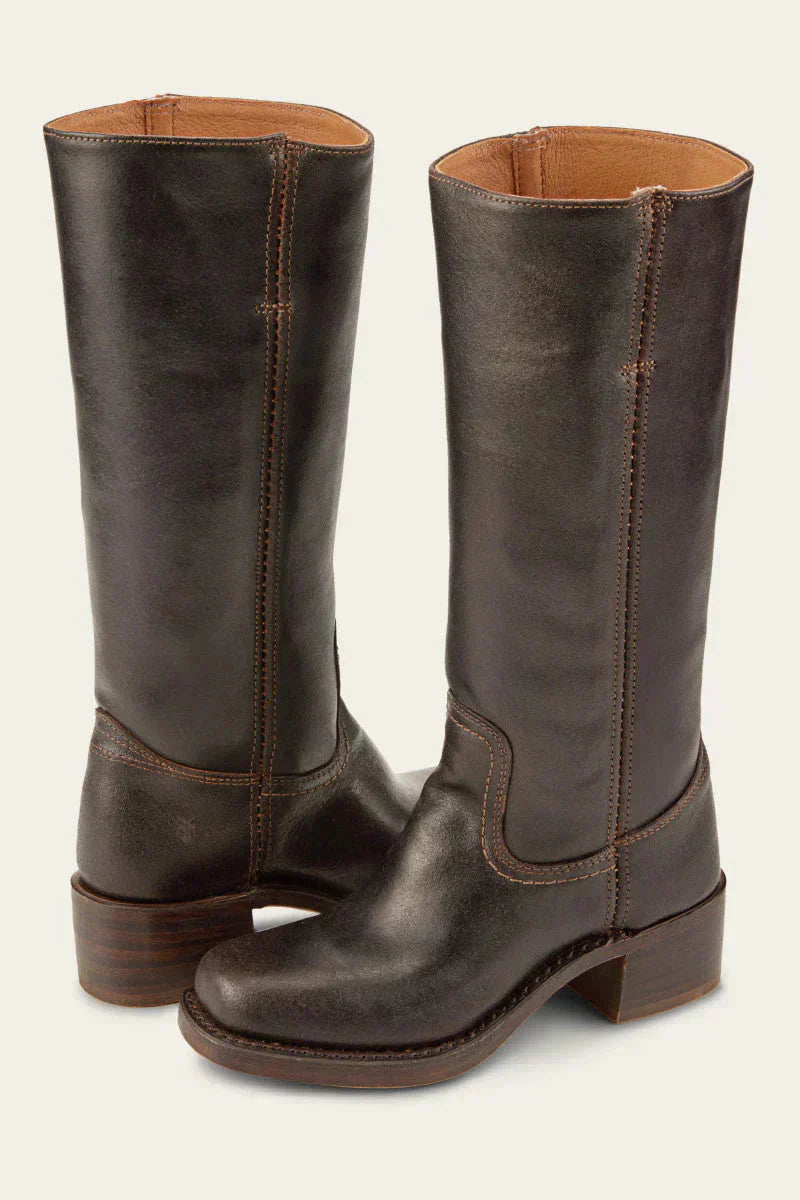 Tall Slim Fit Leather Boots with Sturdy Sole - Olytrend