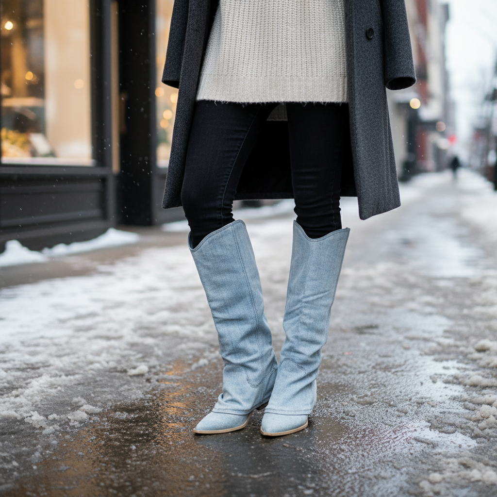 Tall Blue Jeans Ankle Boots - Pexav