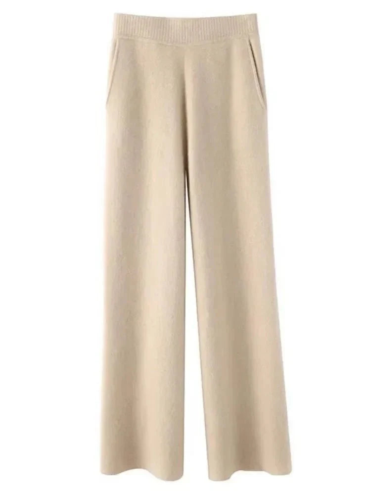 Comfortable Women's Wide Leg Ribbed Trousers