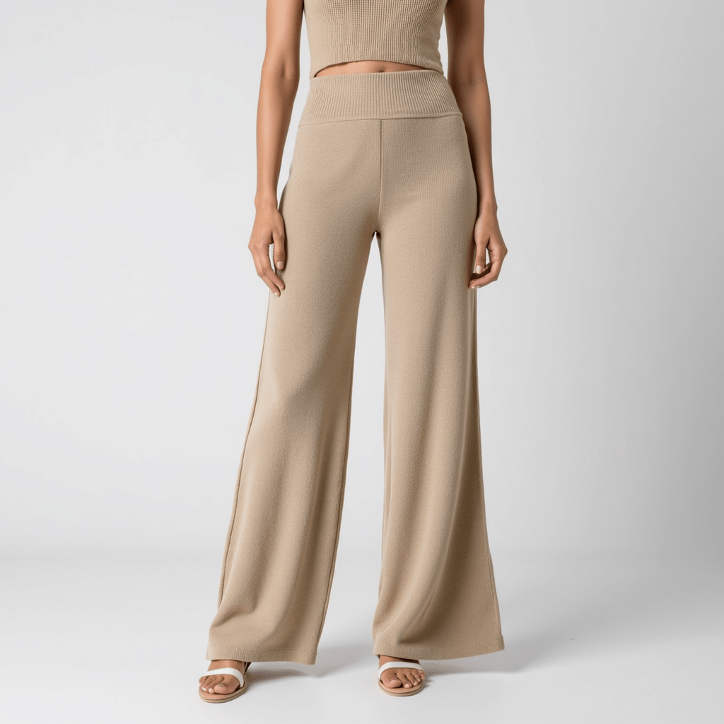 Comfortable Women's Wide Leg Ribbed Trousers - Nocini