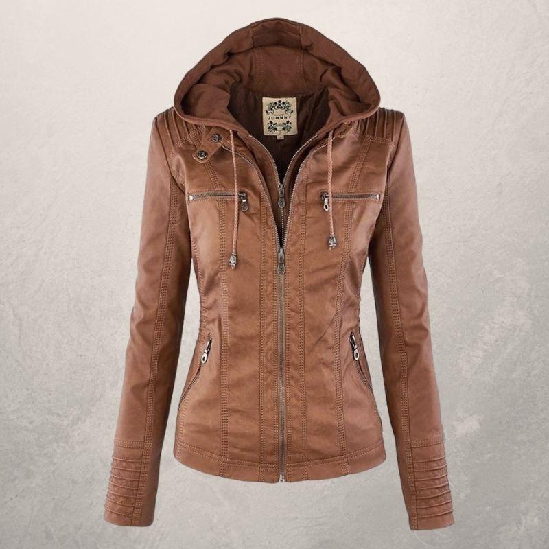 Fashionable Leather Jacket with Hood and Zipper - Nocini