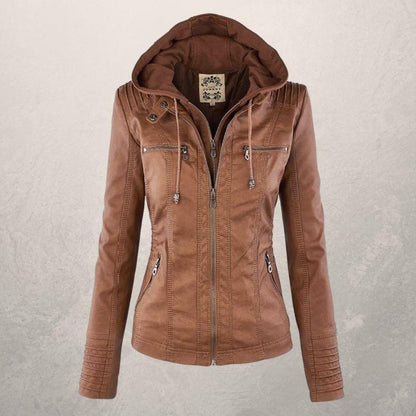 Fashionable Leather Jacket with Hood and Zipper - Nocini