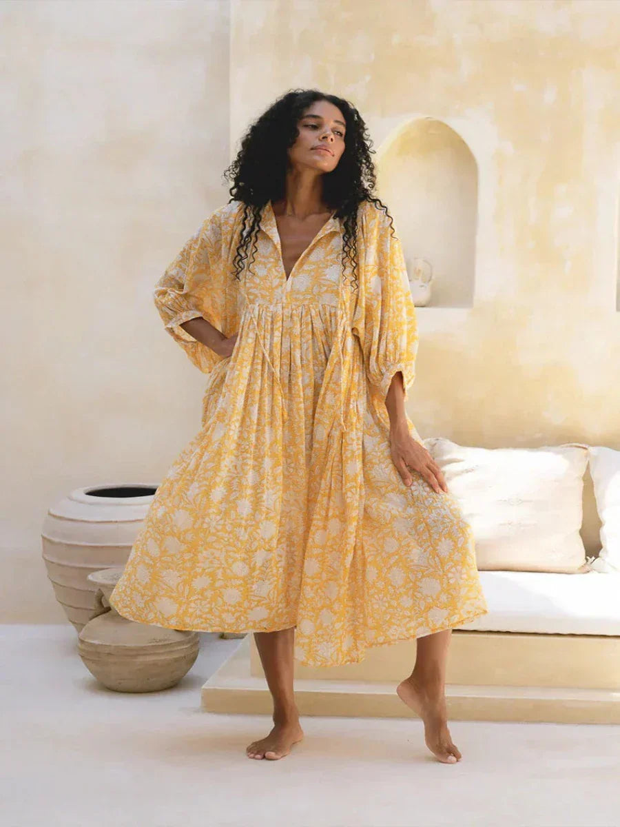 Comfy Floral V Neck Maxi Dress for Women