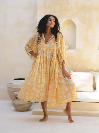 Comfy Floral V Neck Maxi Dress for Women